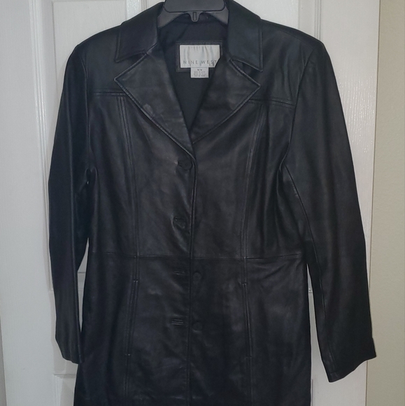 Nine West Genuine Leather Jacket with Belted Waist - Picture 1 of 4